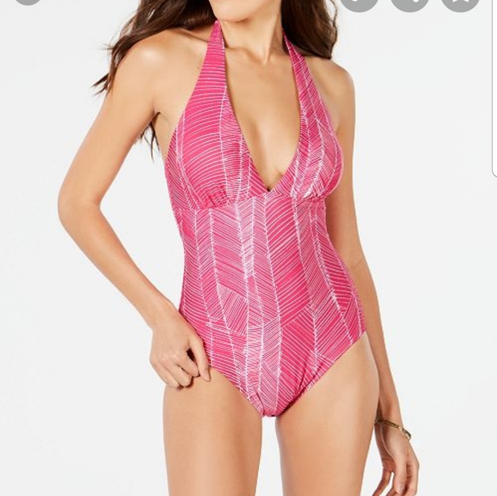 DKNY PRINTED HALTER ONE PIECE SWIMSUIT 12